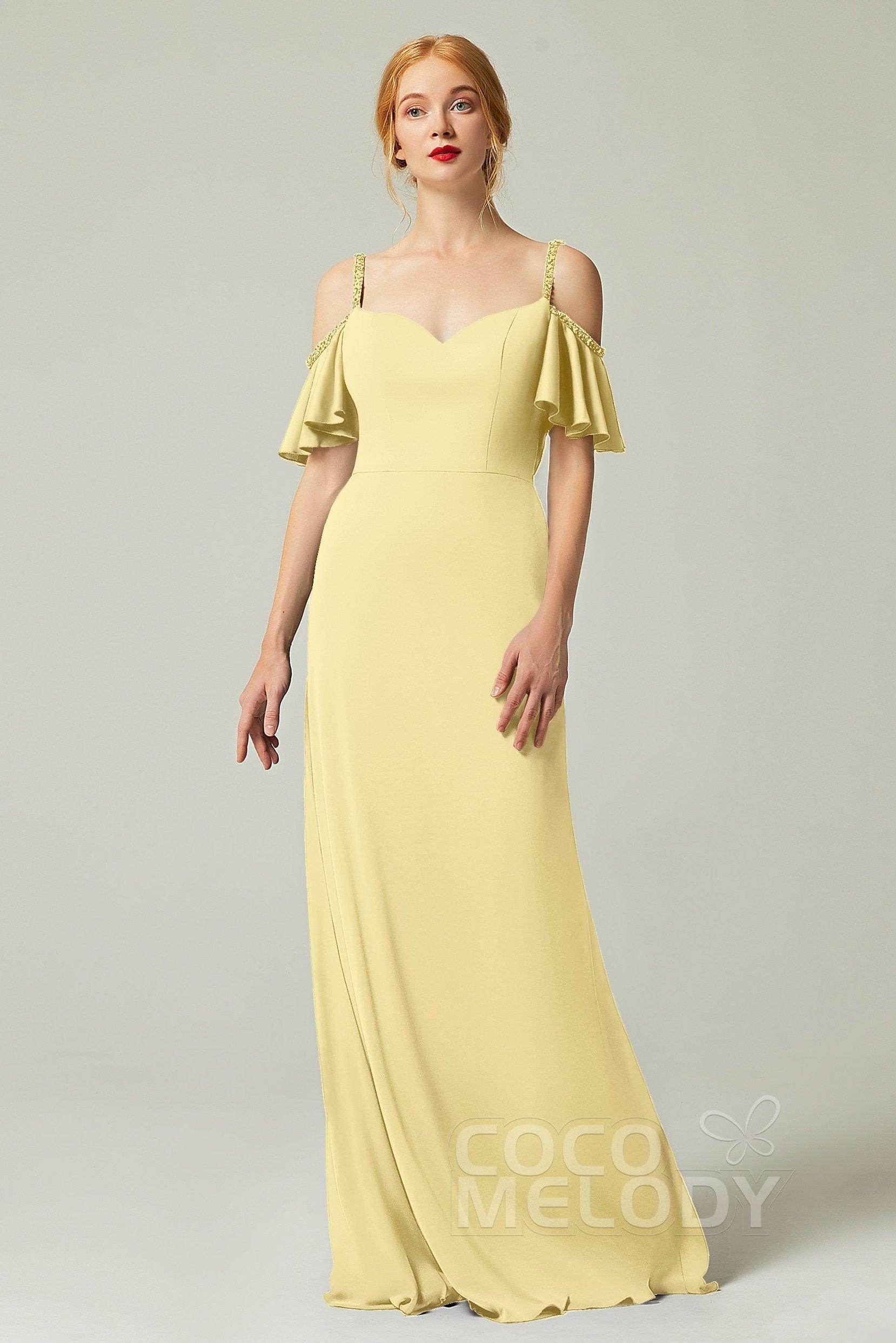 Sheath-Column Sweep Train Chiffon Bridesmaid Dress Formal Dresses CB0359 - COCOMELODY